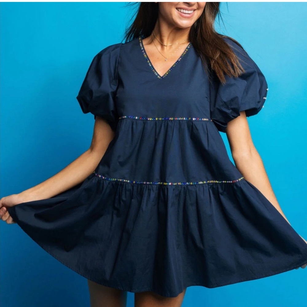 QUEEN OF SPARKLES Navy Celebration Mini Dress - Picture 2 of 10